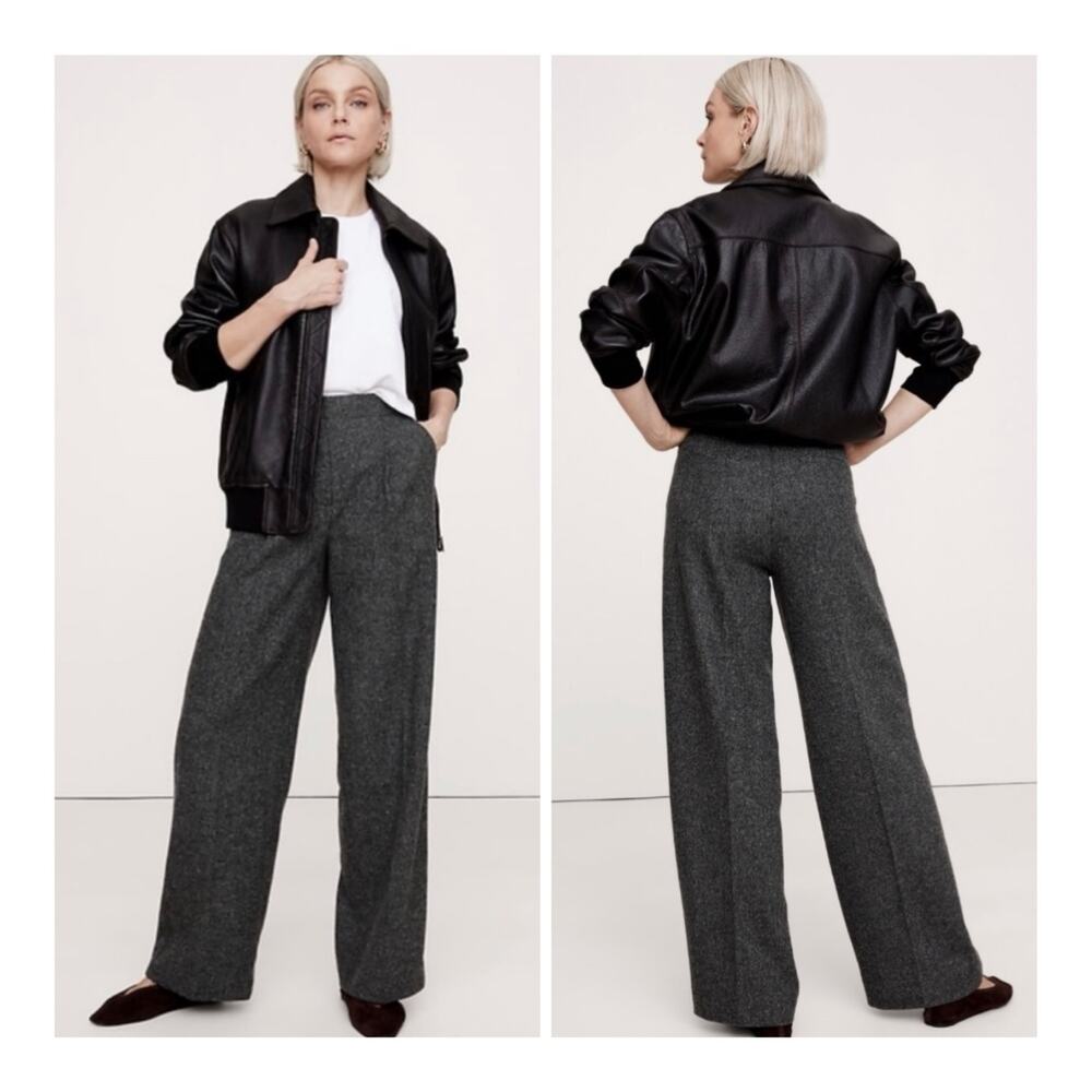 NWT Banana Republic Pleated Wide-Leg Wool Italian Herringbone Trousers 6